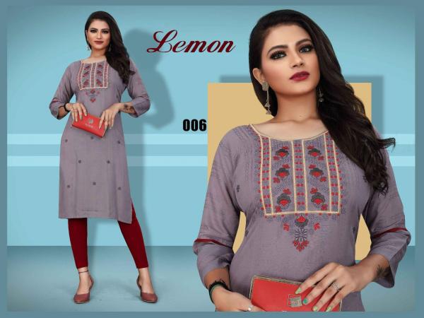 Trendy Lemon Rayon Designer Kurti Collection